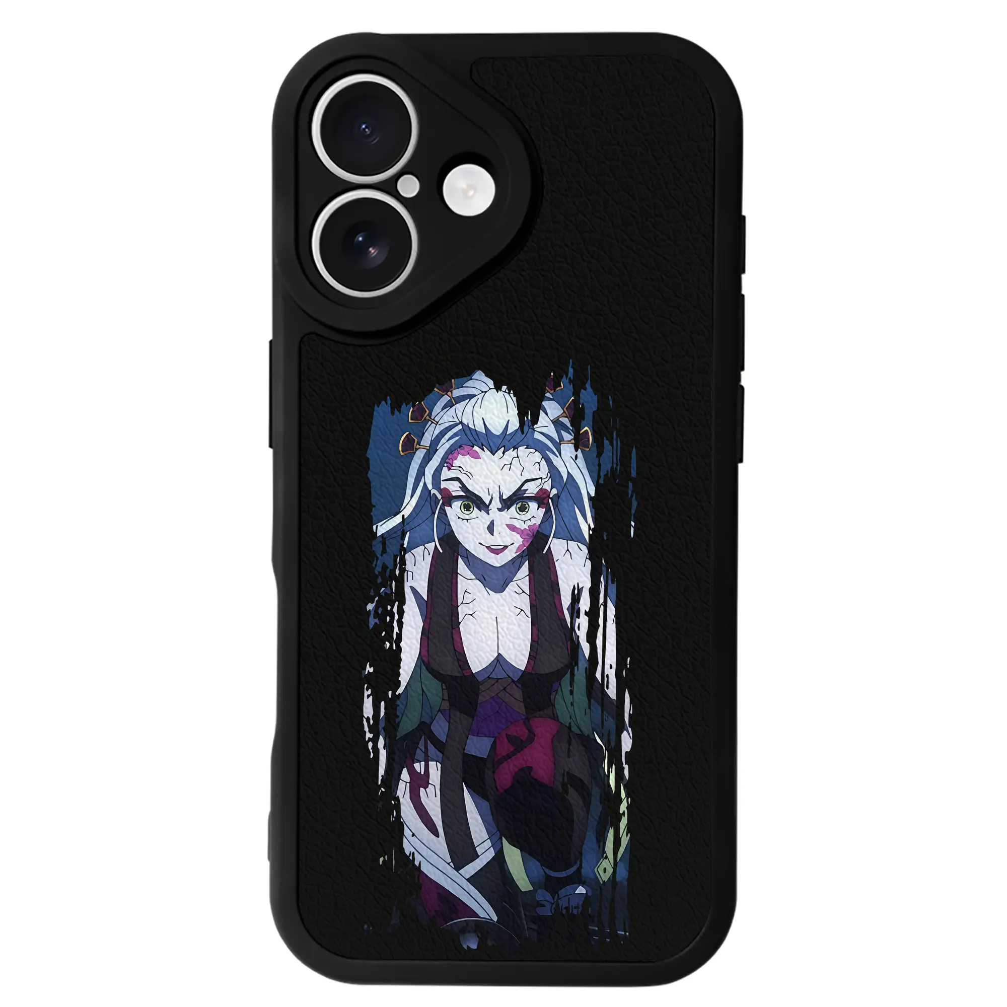 鬼滅の刃 グッズ,堕姫 - IPhone 16シリーズ対応 ・ シリコンスマホケース ・ レザー調 ・ 高精度フィット ・ 耐衝撃 ・ ワイヤレス充電対応 ・ 精密カット